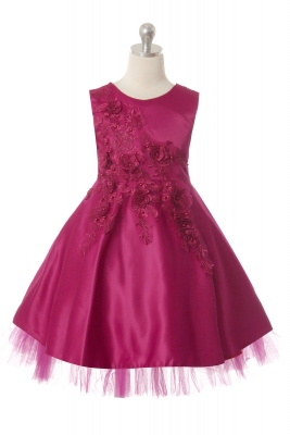 Girls Dress Style 1047 - Gorgeous Sleeveless Dress with Beautiful Flower Details in Fuchsia